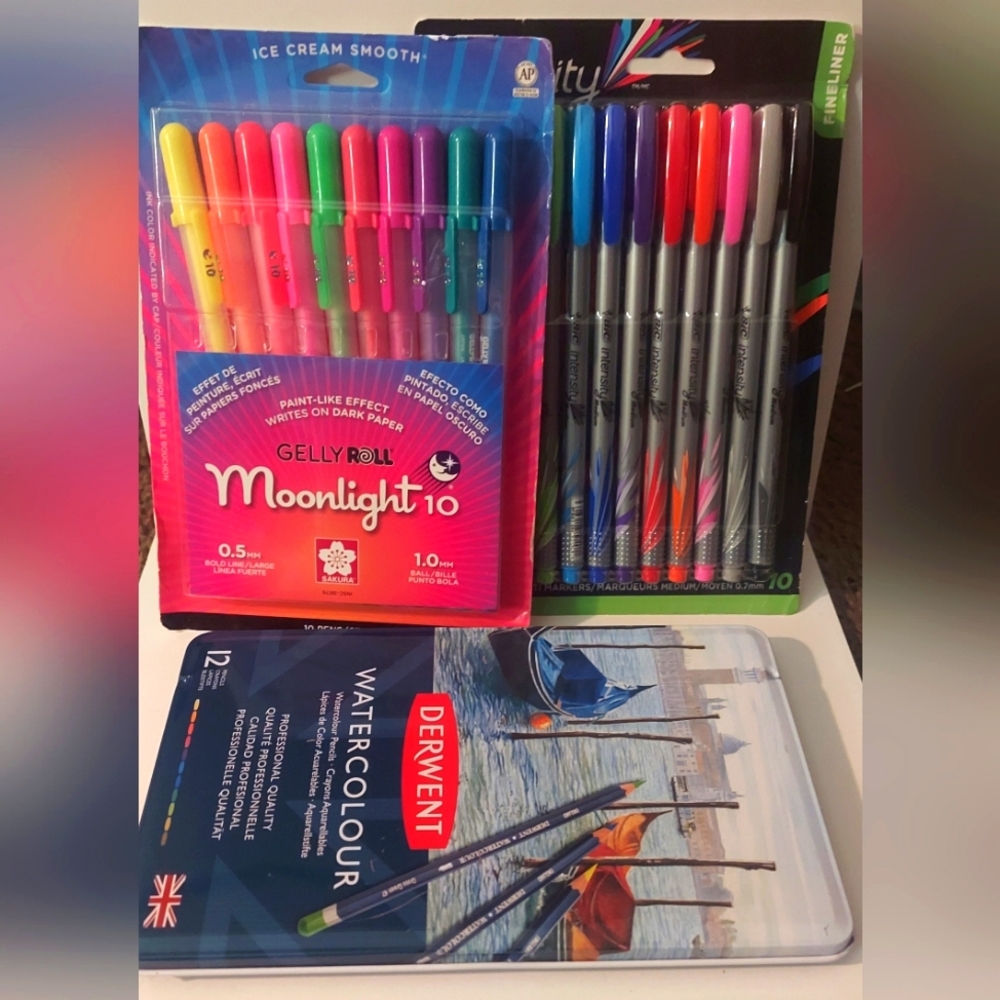 Markers & Colored Pencil Lot, Office Supplies, Gelly Roll, Bic, Derwent brands